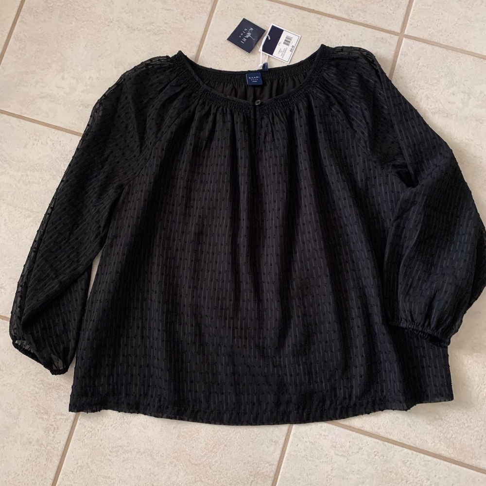 NWT Kaari Blue Black Long Sleeve Blouse